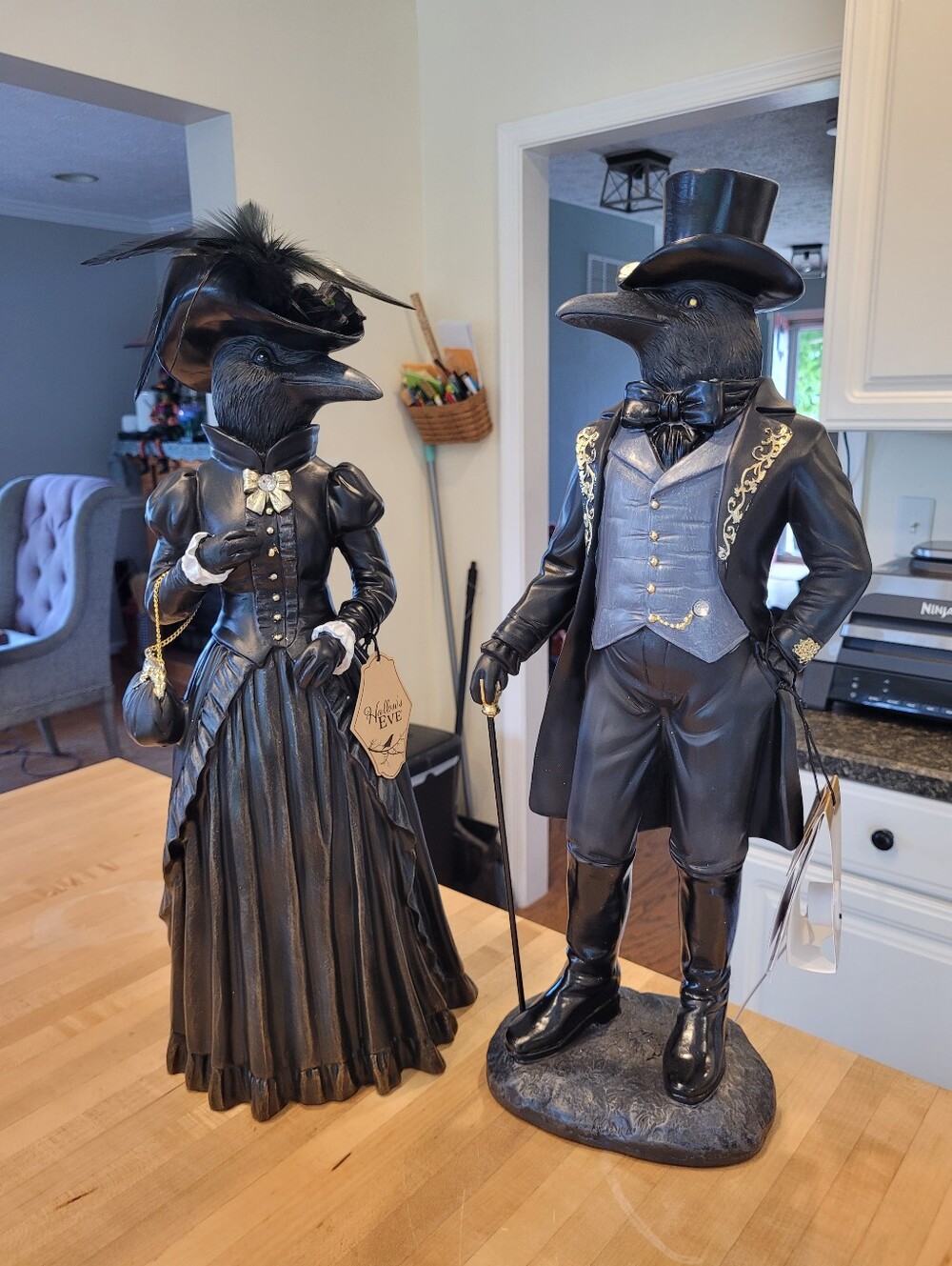 Hollows Eve Lord & Madame Raven Halloween Victorian Crow Figurines — Black